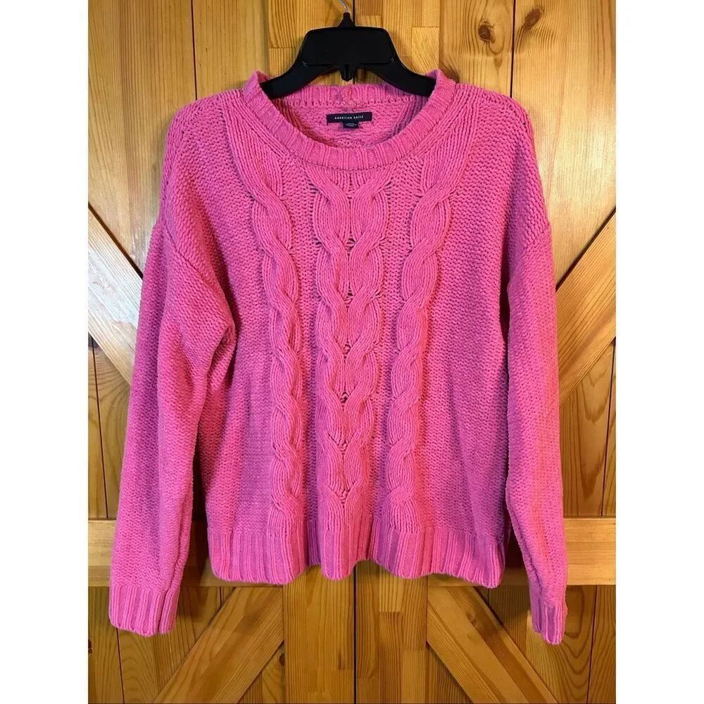 Vintage American Eagle Cable Knit Pink Pullover Sweater READ Size Medium (6266)